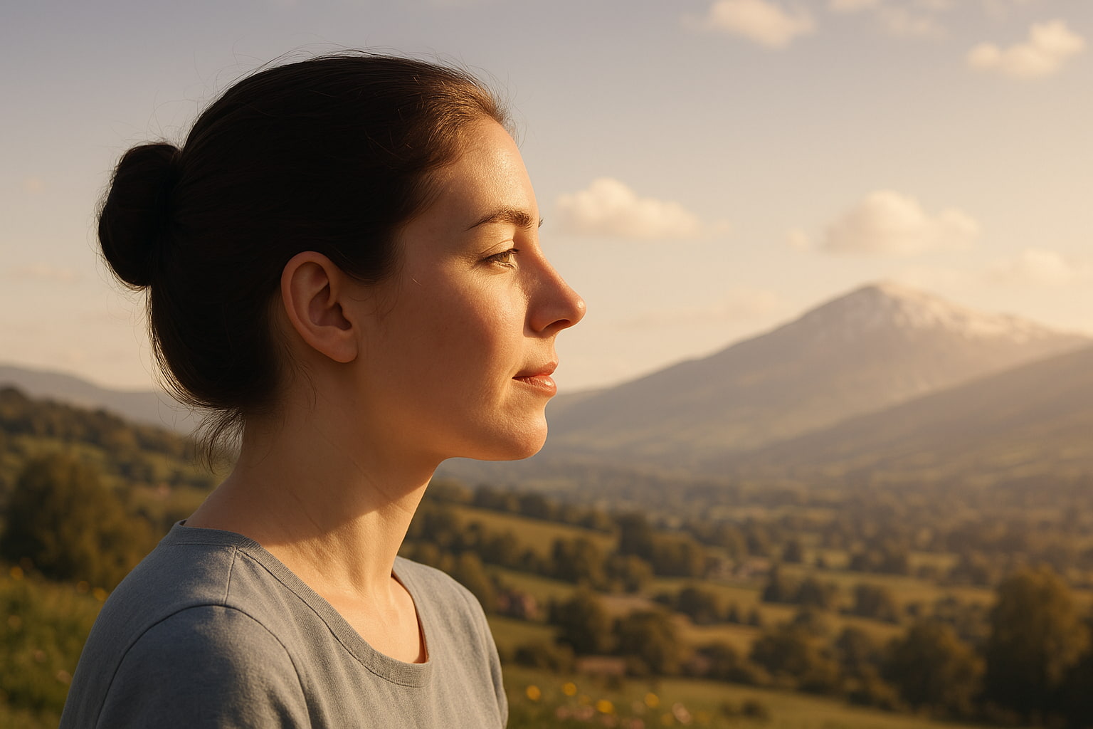 Personne rêveuse devant un paysage